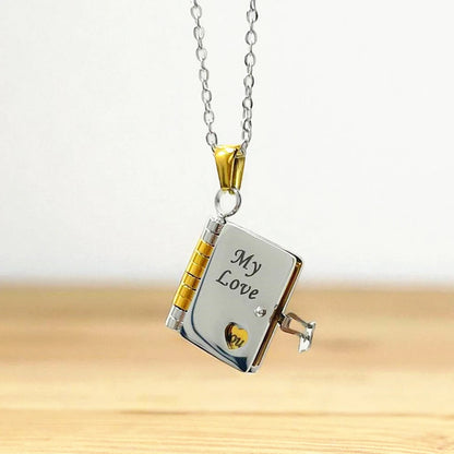 “My Love” Engraved Book Locket Necklace
