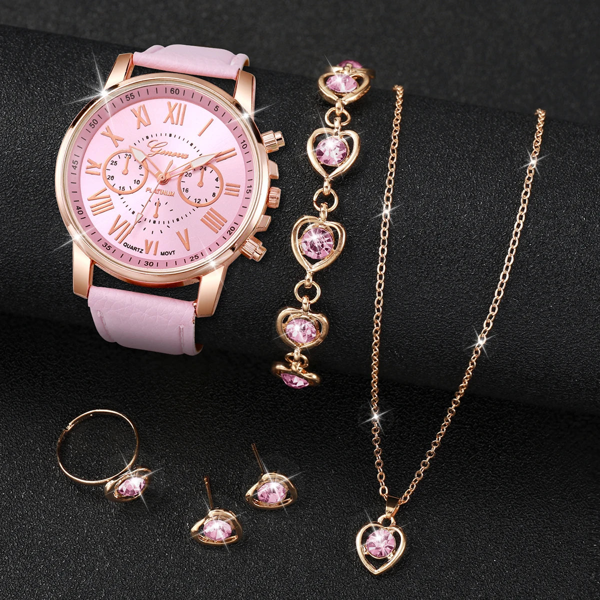 Women’s Quartz Watch & Heart Rhinestone Jewelry Set