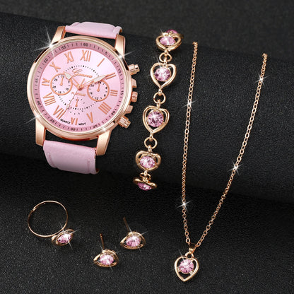 Women’s Quartz Watch & Heart Rhinestone Jewelry Set