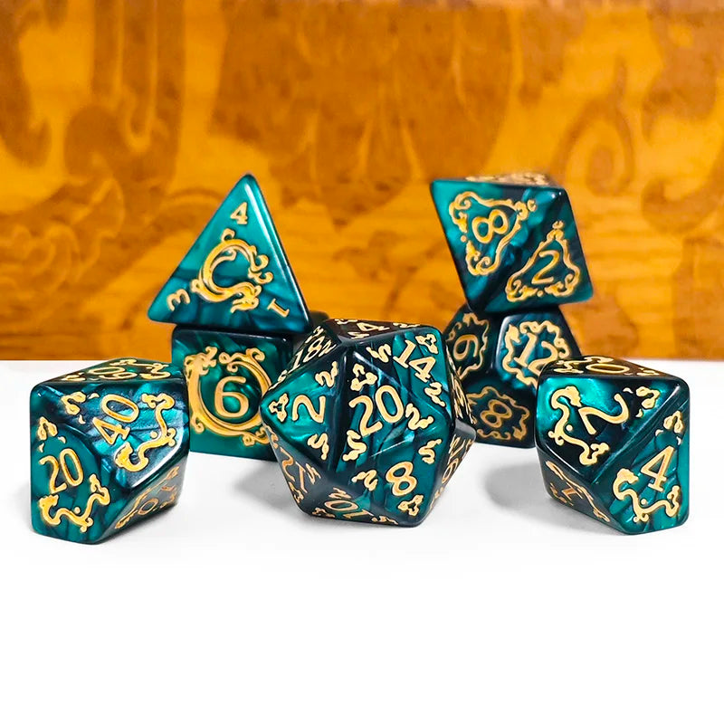 7PCS DND Dragon Pattern Polyhedral Dice Set