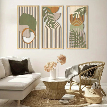 3PCS Sage Green Abstract Wooden Wall Art