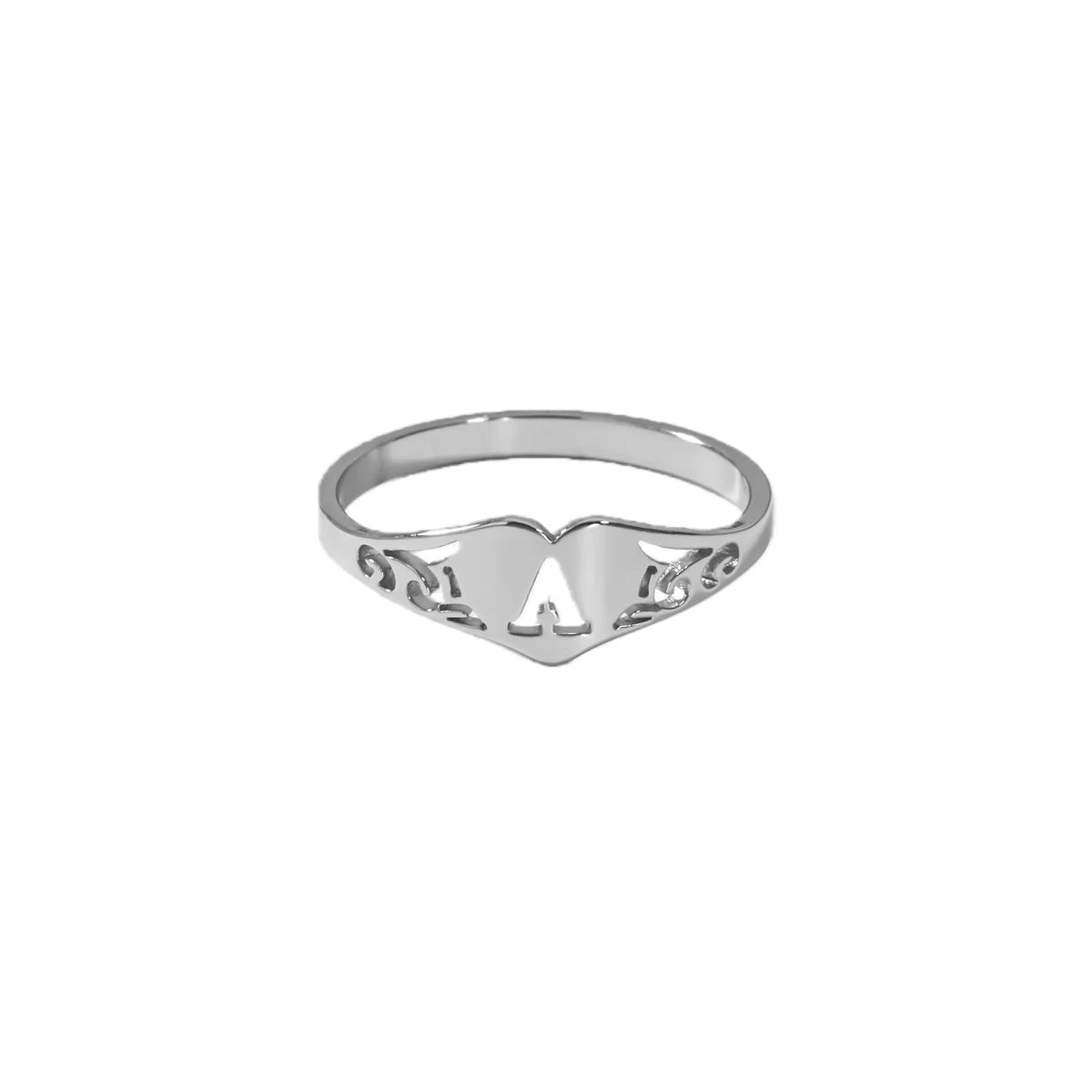Stainless Steel A–Z Heart Initial Ring – Silver