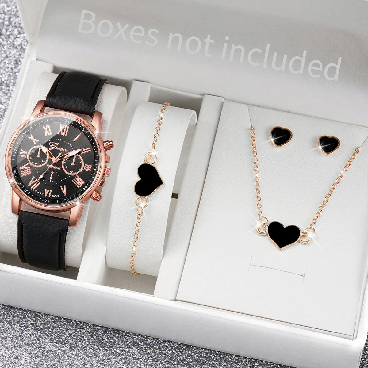 Women’s Quartz Watch & Heart Rhinestone Jewelry Set