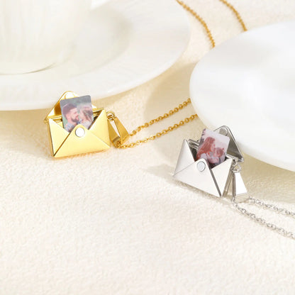 Personalized Photo Locket Necklace Envelope Love Letter Shape Pendant for Women, Customized Picture Pendant Gifts