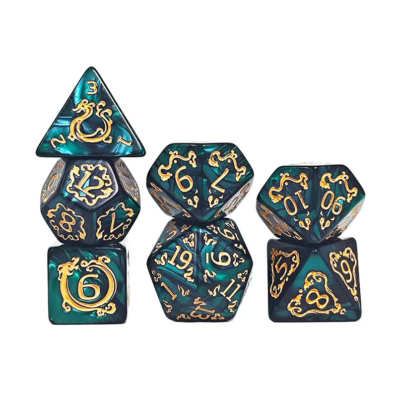 7PCS DND Dragon Pattern Polyhedral Dice Set