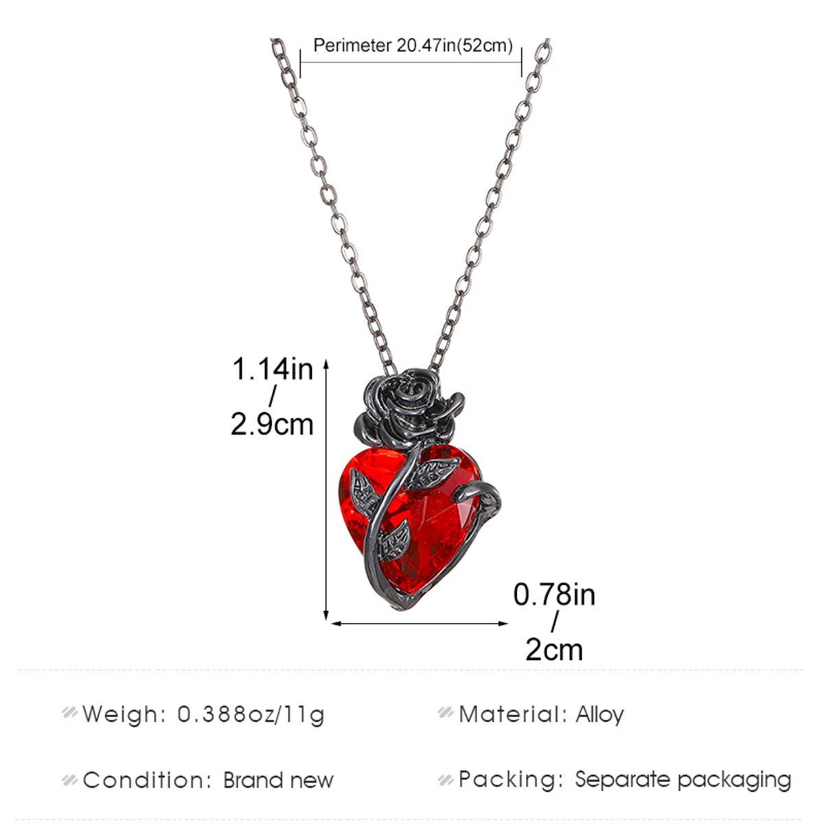 Gothic Rose Red Heart Necklace – Y2K Grunge
