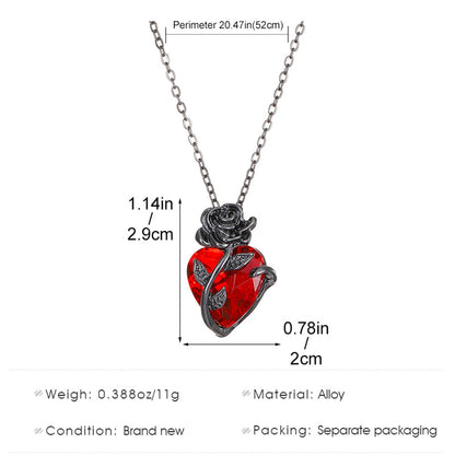 Gothic Rose Red Heart Necklace – Y2K Grunge