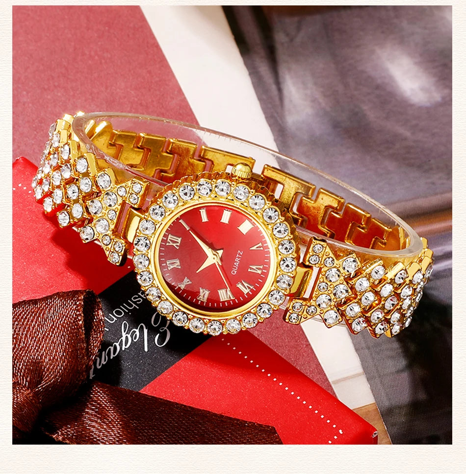 Golden Luxury Watch & Jewelry Set for Women