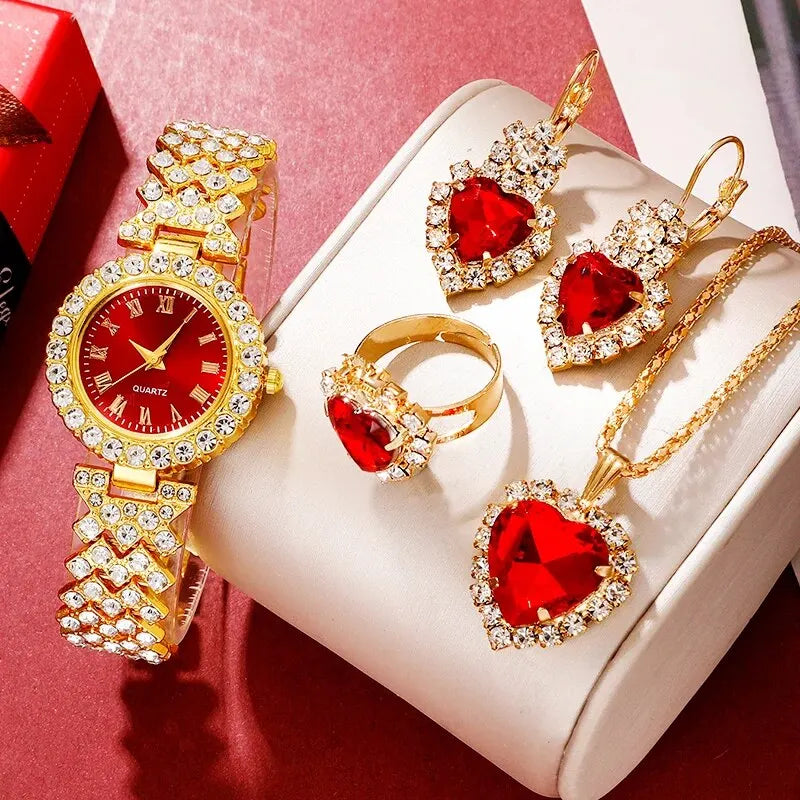 Golden Luxury Watch & Jewelry Set for Women
