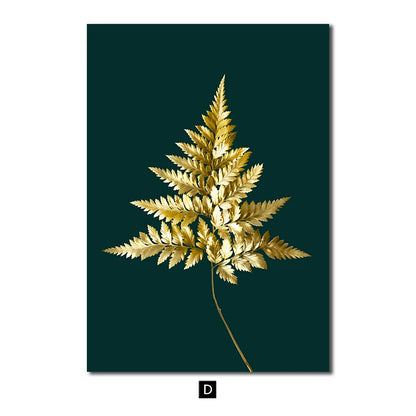 Modern Golden Green Plant Leaves Abstract Art Canvas