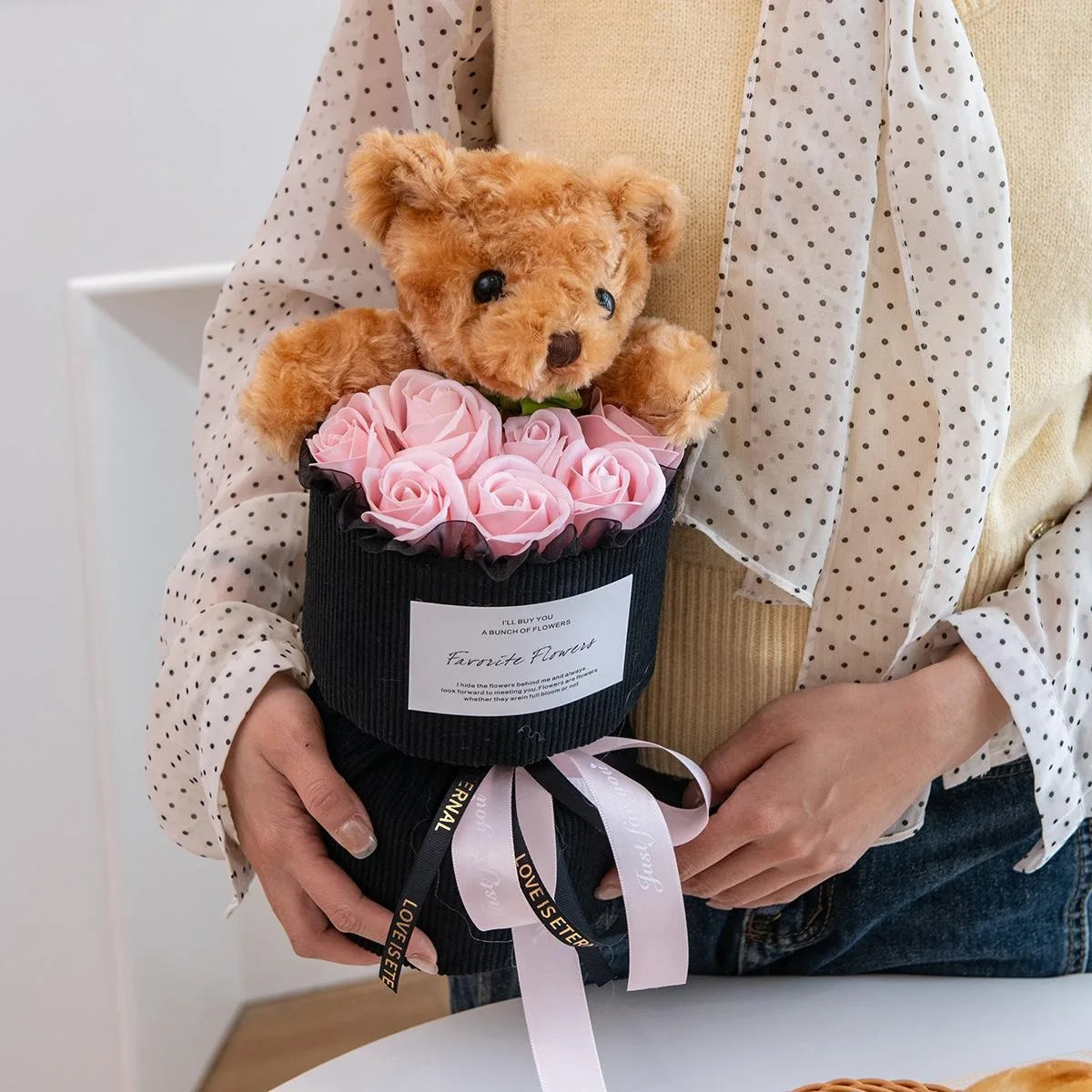 Valentine's Day Gift for Her Rose Bouquet with Cute Bear