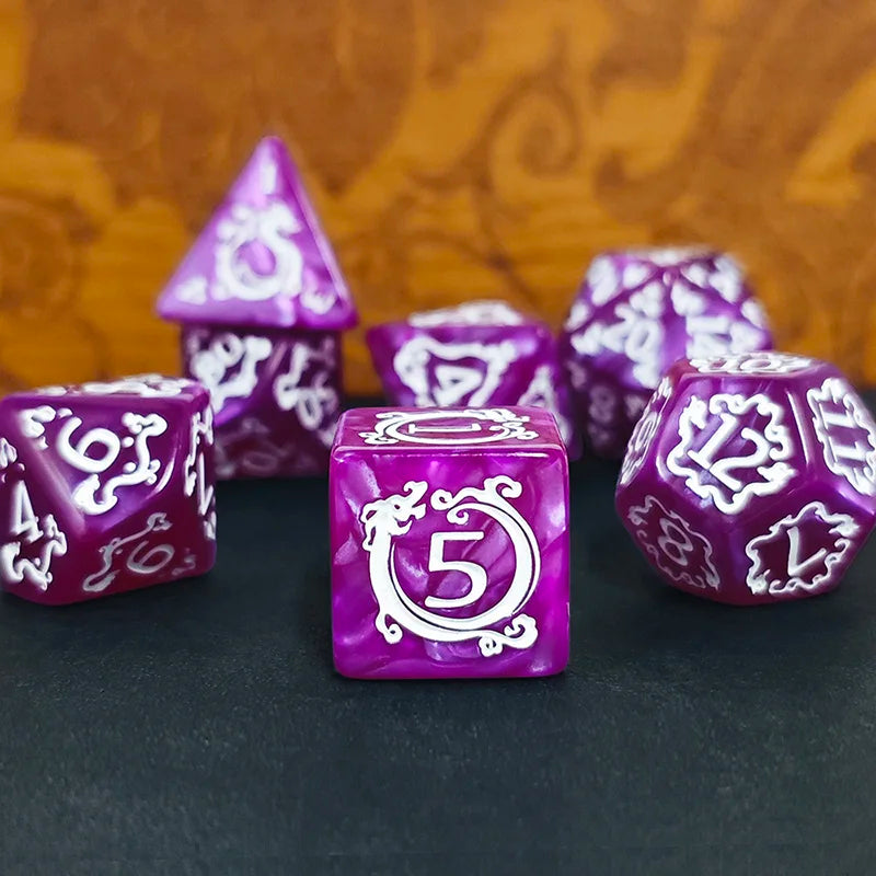 7PCS DND Dragon Pattern Polyhedral Dice Set