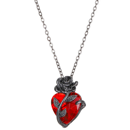 Gothic Rose Red Heart Necklace – Y2K Grunge