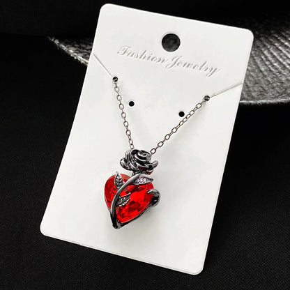 Gothic Rose Red Heart Necklace – Y2K Grunge