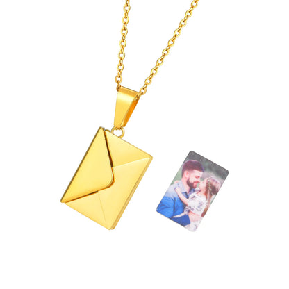 Personalized Photo Locket Necklace Envelope Love Letter Shape Pendant for Women, Customized Picture Pendant Gifts