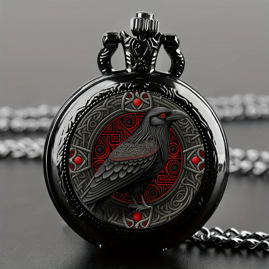 Gothic Black Raven Pocket Watch Necklace