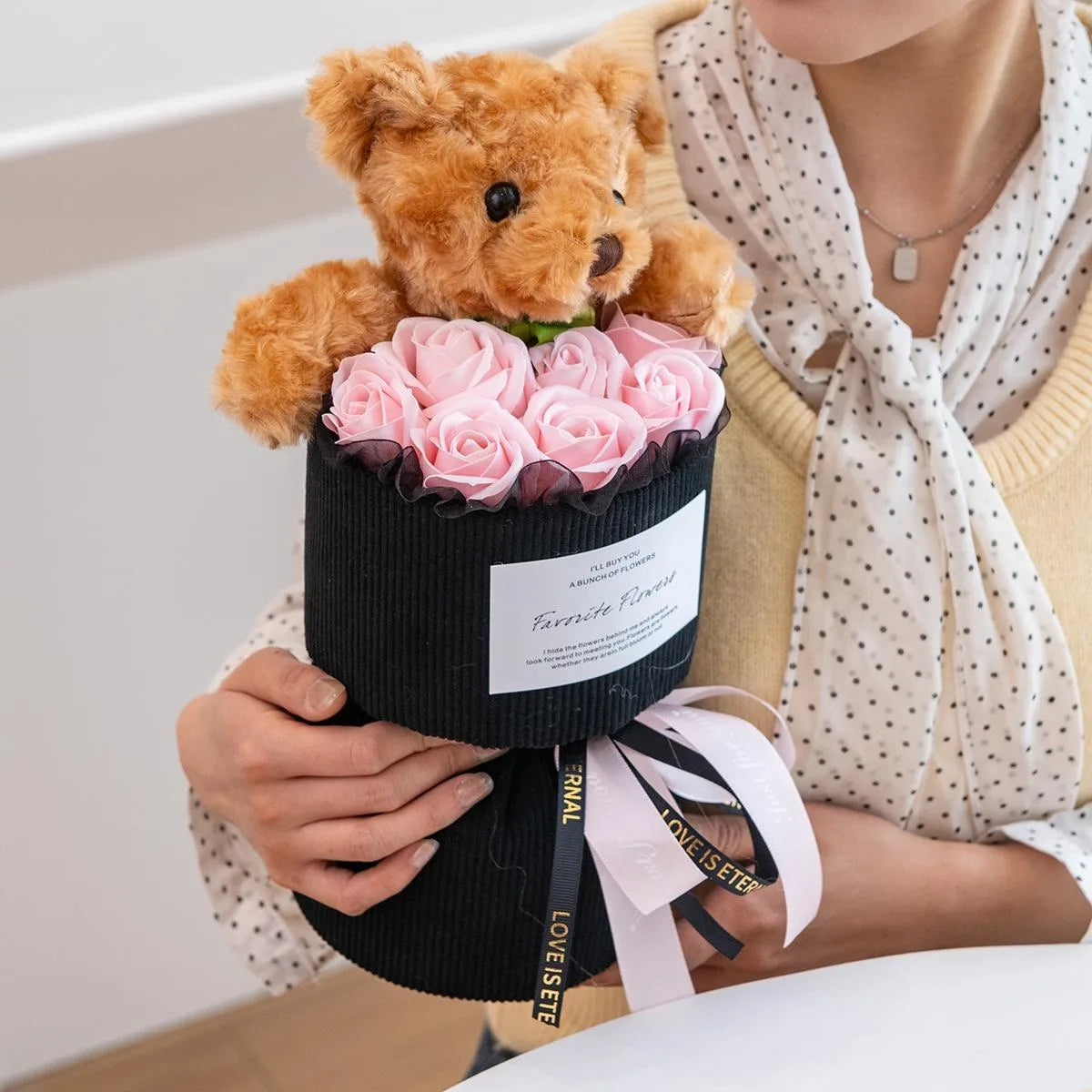 Valentine's Day Gift for Her Rose Bouquet with Cute Bear