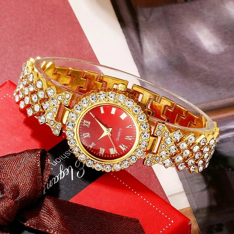 Golden Luxury Watch & Jewelry Set for Women