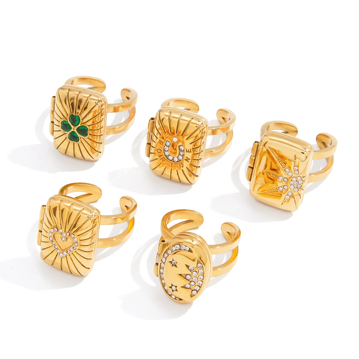 Rhinestone Tarot Card Open Ring – 18K Gold Plated