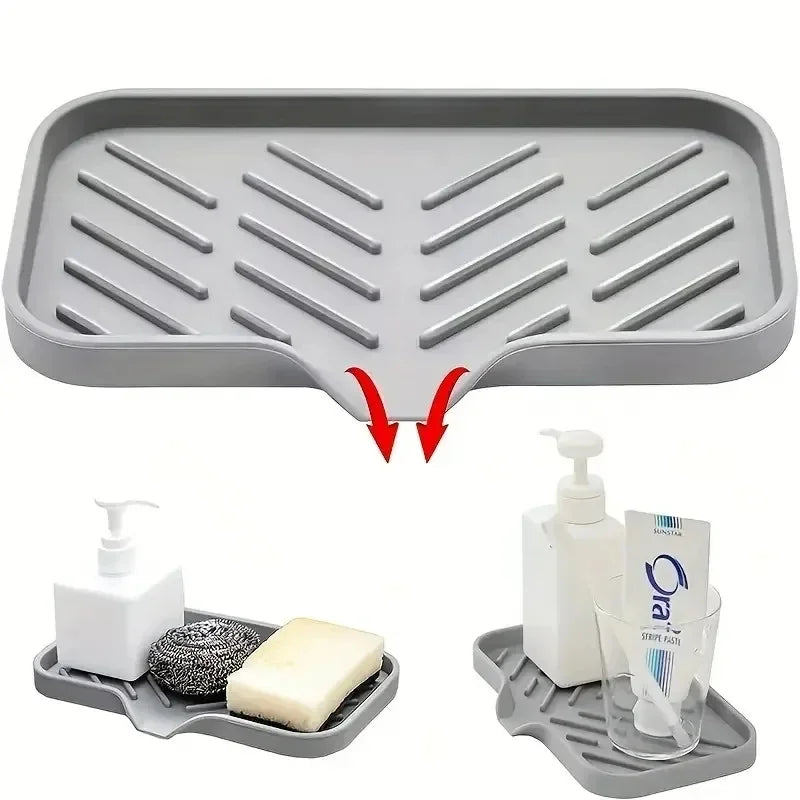 Sink Silicone Tray With drain Soap Sponge Storage Holder