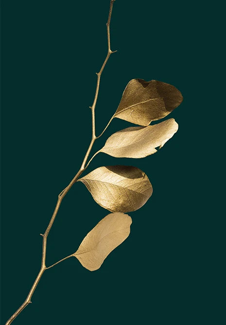 Modern Golden Green Plant Leaves Abstract Art Canvas