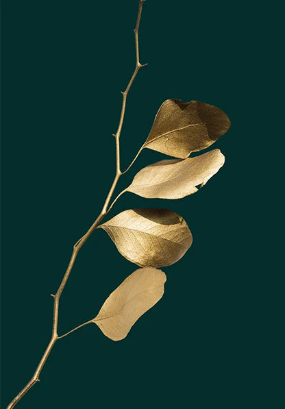 Modern Golden Green Plant Leaves Abstract Art Canvas