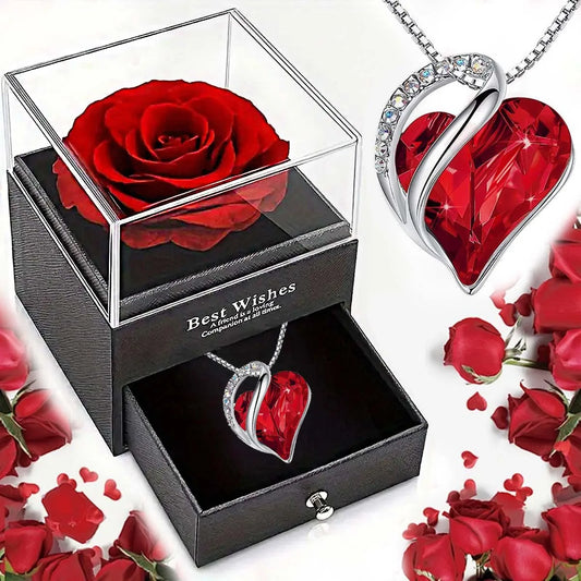Ocean Heart Love Necklace with Eternal Rose Jewelry Box