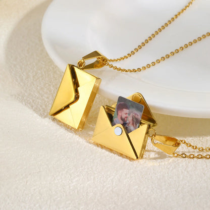 Personalized Photo Locket Necklace Envelope Love Letter Shape Pendant for Women, Customized Picture Pendant Gifts