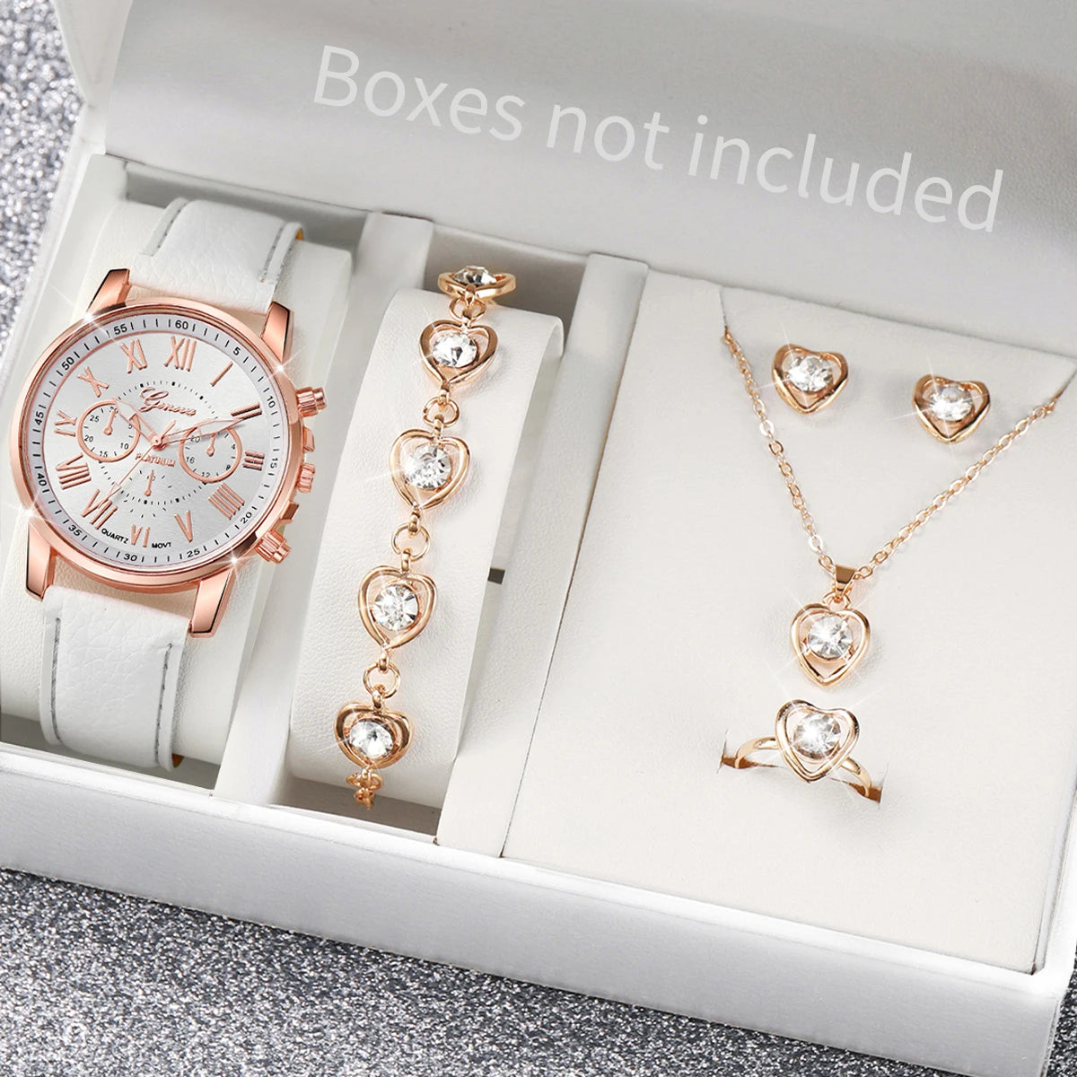 Women’s Quartz Watch & Heart Rhinestone Jewelry Set