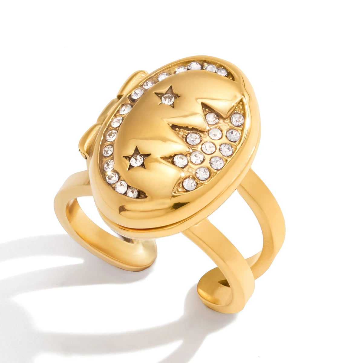 Rhinestone Tarot Card Open Ring – 18K Gold Plated