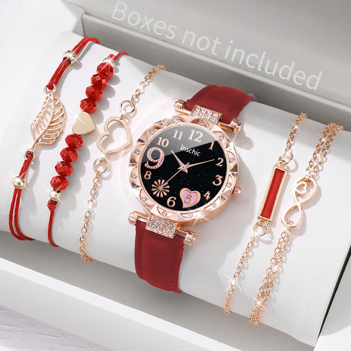 Women’s Heart Dial Watch & Bracelet Set – 6PCS