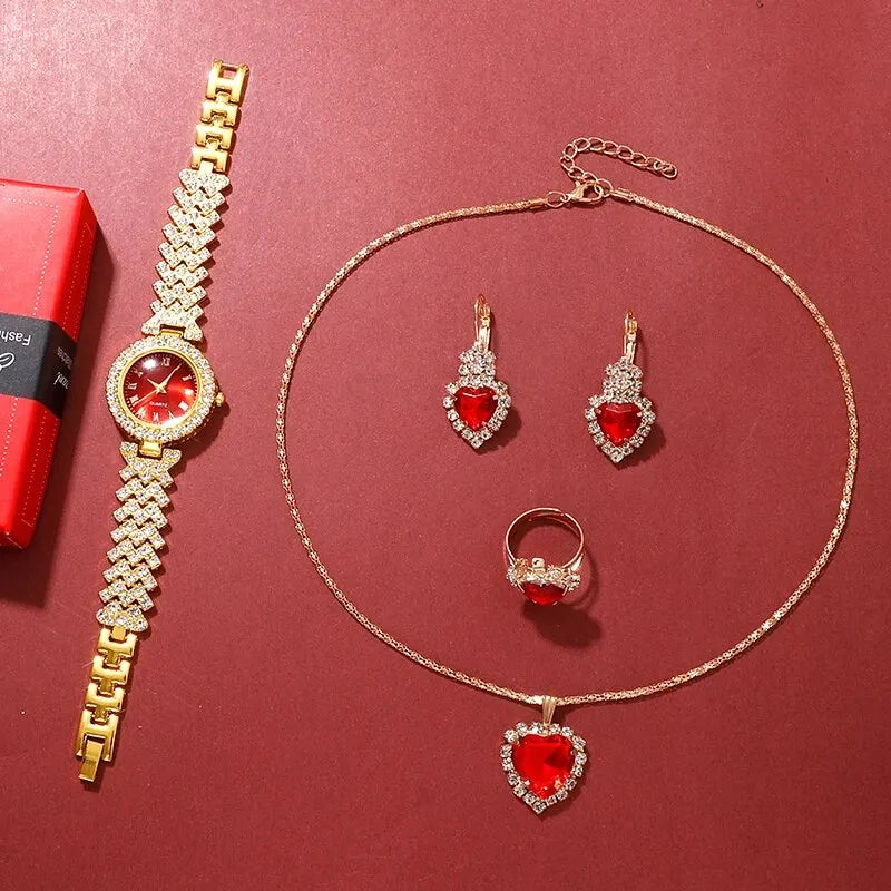 Golden Luxury Watch & Jewelry Set for Women