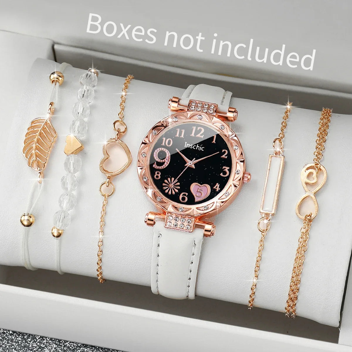 Women’s Heart Dial Watch & Bracelet Set – 6PCS