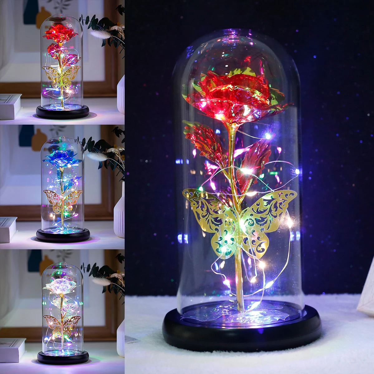 Galaxy Rose LED Lamp with Butterfly