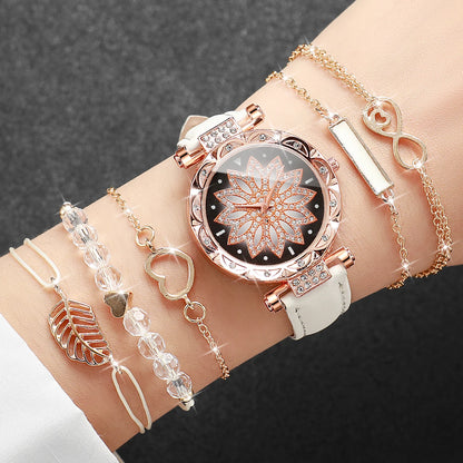 Women’s Heart Dial Watch & Bracelet Set – 6PCS