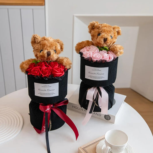 Valentine's Day Gift for Her Rose Bouquet with Cute Bear
