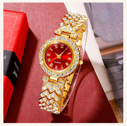 Golden Luxury Watch & Jewelry Set for Women