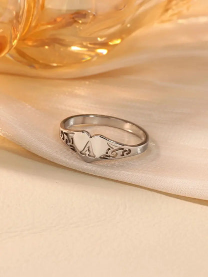 Stainless Steel A–Z Heart Initial Ring – Silver