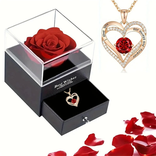 Luxury Red Pendant Necklace with Rose Gift Box