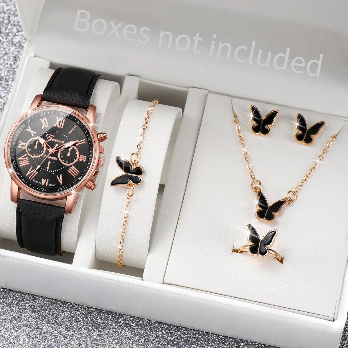 Women’s Quartz Watch & Heart Rhinestone Jewelry Set
